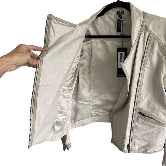 LAMARQUE COLLECTION Alexandra Asymmetrical Linen Leather Moto Biker Jacket M - Picture 9 of 12